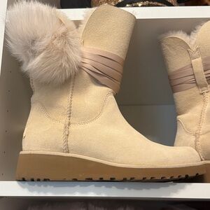UGG Tan Fur-Trimmed Winter Boots